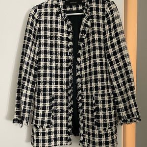 Zara Basic Tweed Navy & White Coat